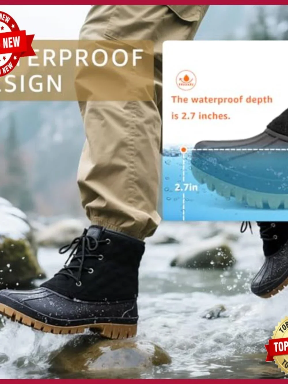 Waterproof Quilted Snow Boots with Side Zipper